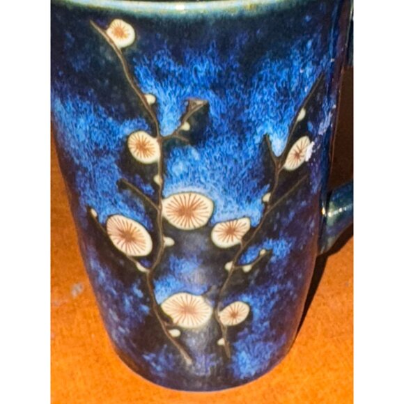 Hand-Painted Blue Floral Ceramic Mug - 12 Oz Capacity - World Market - 4.5" Tall - Picture 3 of 7